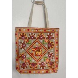 NWT Sacred Threads Boho Chic Lucky Elephant Embroidered Structured Tote Bag